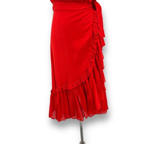 & Other Stories Red Romantic Flirty Ruffle Wrap Midi Dress Women's 2 Cocktail - Picture 4 of 11